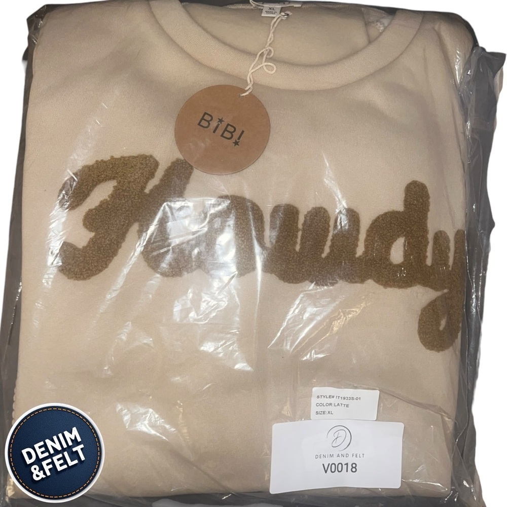 BIBI Women’s Terry Detail Howdy Latte Sweatshirt/Crewneck/Pullover | NEW/NWT🤠🤎 - Picture 5 of 9